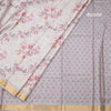 Raw Silk Cream Zari Checked With floral Printed Saree And Zari Border