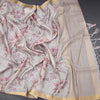 Raw Silk Cream Zari Checked With floral Printed Saree And Zari Border