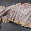 Raw Silk Cream Zari Checked With floral Printed Saree And Zari Border