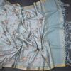 Raw Silk Sky Blue Zari Checked With floral Printed Saree And Zari Border