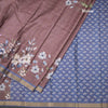 Raw Silk Cinnamon Brown Zari Checked With floral Printed Saree And Zari Border