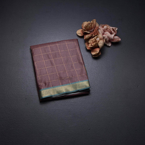 Raw Silk Cinnamon Brown Zari Checked Saree And Zari Border
