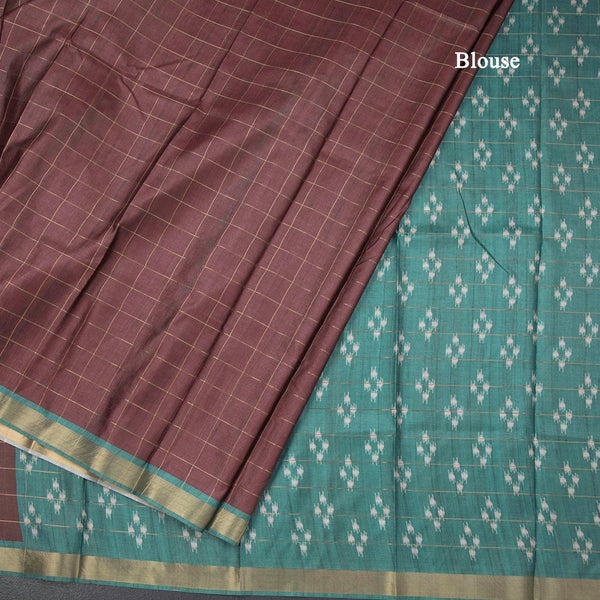 Raw Silk Cinnamon Brown Zari Checked Saree And Zari Border