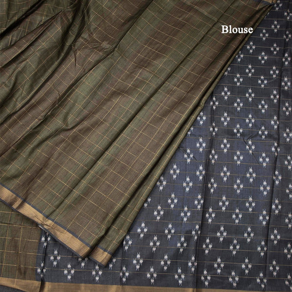 Raw Silk Olive Green Zari Checked Saree And Zari Border