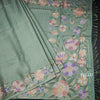 Raw Silk Pista Green Zari Checked Saree And Floral Thread Border