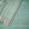 Raw Silk Pista Green Zari Checked Saree And Floral Thread Border