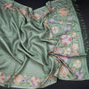 Raw Silk Pista Green Zari Checked Saree And Floral Thread Border