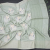 Raw Silk Light Green Thread Work Saree In Bird Design