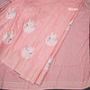 Raw Silk Rose Pink Thread Work Saree In Bird Design