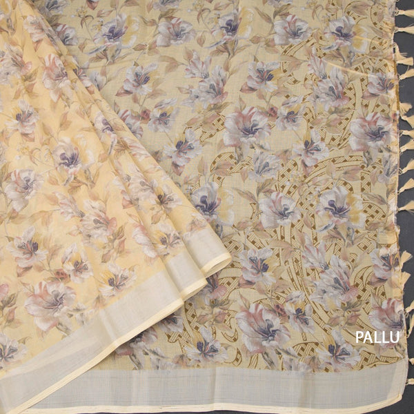 Semi Linen Sandal Floral Printed Saree 03