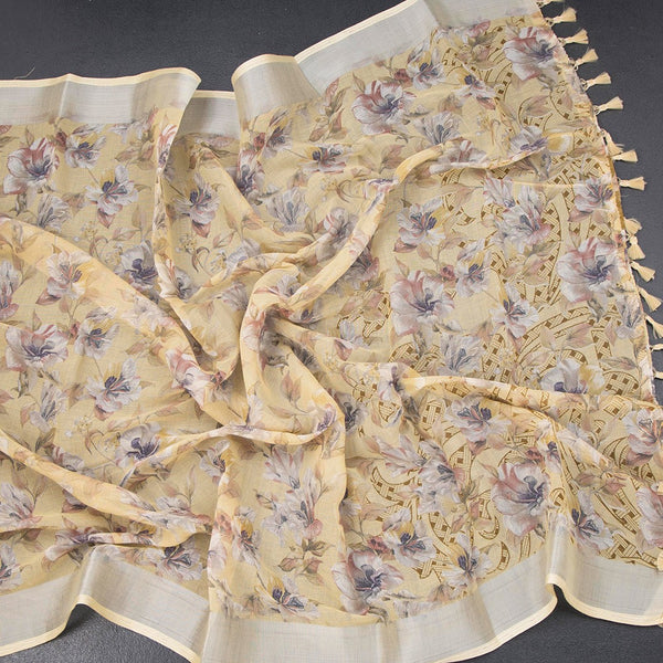 Semi Linen Sandal Floral Printed Saree 03