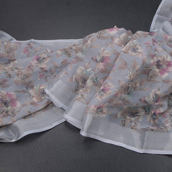 Semi Linen Grey Floral Printed Saree 08