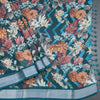 Semi Linen Teal Blue Floral Printed Saree 02