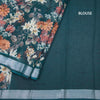 Semi Linen Teal Blue Floral Printed Saree 02