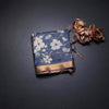 Semi Raw Silk Dark Blue Zari Checks With Floral Printed Saree