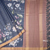 Semi Raw Silk Dark Blue Zari Checks With Floral Printed Saree