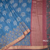 Semi Raw Silk Peacock Blue Tree Printed Saree And Zari Border