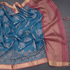 Semi Raw Silk Peacock Blue Tree Printed Saree And Zari Border
