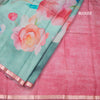 Semi Raw Silk Light Blue Floral Printed Saree And Ribbon Border
