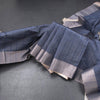 Semi Raw Silk Dark Blue Zari Checks With Floral Printed Saree 02