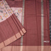Semi Raw Silk Dark Brown Zari Checks With Floral Printed Saree