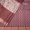 Semi Raw Silk Dark Brown Zari Checks With Floral Printed Saree