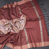 Semi Raw Silk Dark Brown Zari Checks With Floral Printed Saree