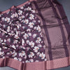 Semi Linen Plum Purple Floral Printed Saree And Zari Border
