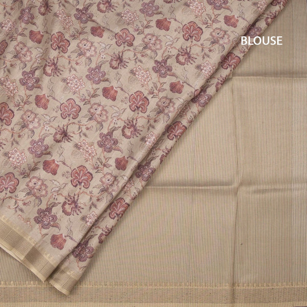 Raw Silk Beige Floral Printed Saree