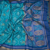 Raw Silk Rama Blue Ikkat Printed Saree