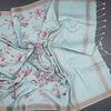 Raw Silk Light Blue Floral Printed Saree