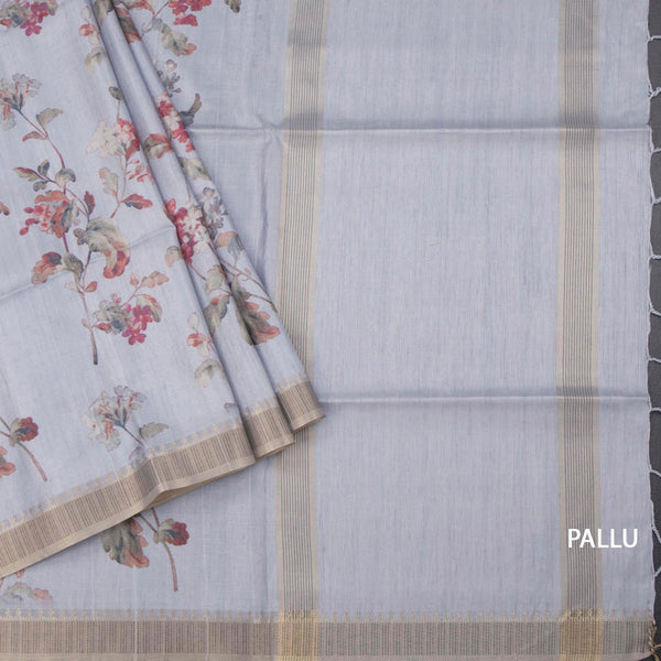 Raw Silk Light Lavender Floral Printed Saree