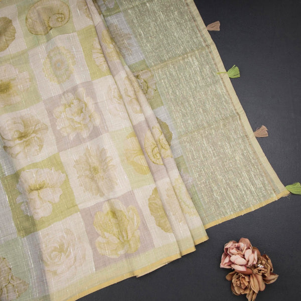 Linen Multi Colour Floral Paint Work Saree