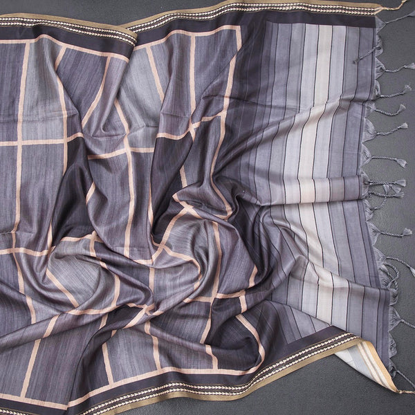 Raw Silk Elephant Grey Box Design Saree
