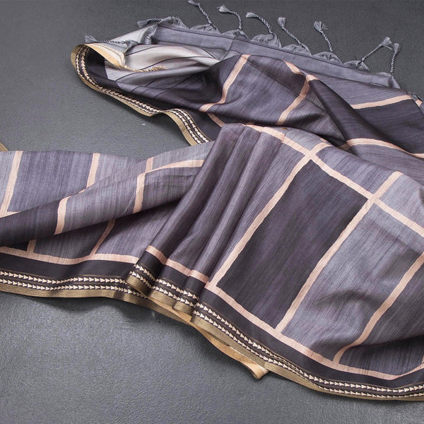 Raw Silk Elephant Grey Box Design Saree