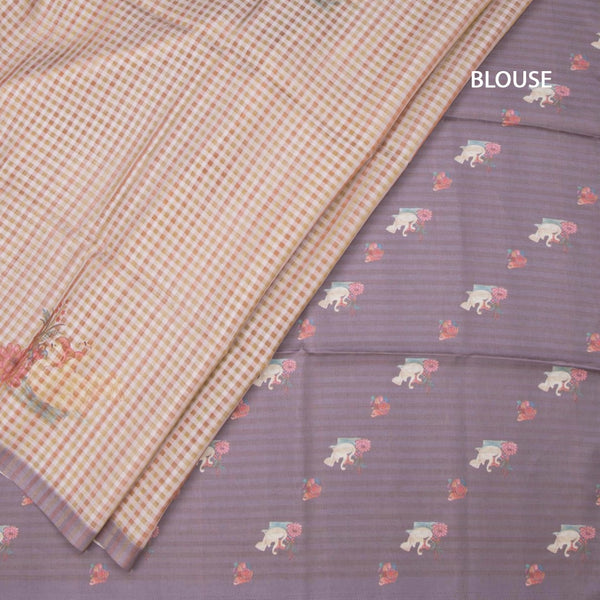 Raw Silk Multi Colour Checked Saree With Paint Work