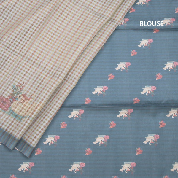 Raw Silk Multi Colour Checked Saree With Paint Work 03