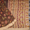 Semi Linen Dark Brown Floral Printed Saree