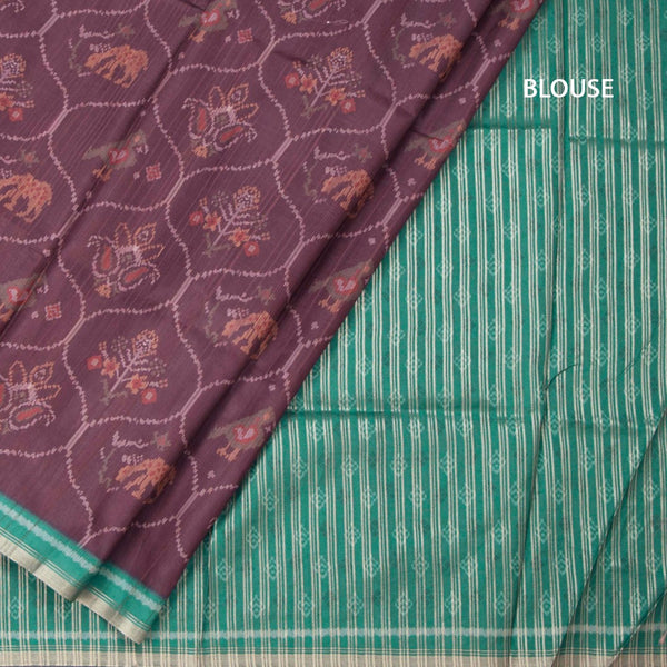 Raw Silk Dark Brown Ikkat Printed Saree 02