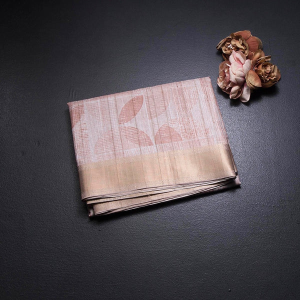 Raw Silk Light Peach Printed Saree