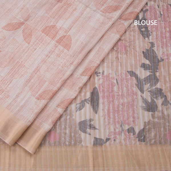 Raw Silk Light Peach Printed Saree