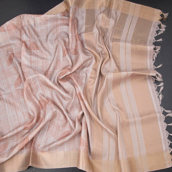 Raw Silk Light Peach Printed Saree