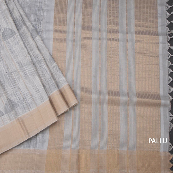 Raw Silk Grey Printed Saree 02