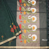 Raw Silk Dark Green Saree With Paint Work