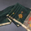 Raw Silk Dark Green Saree With Paint Work
