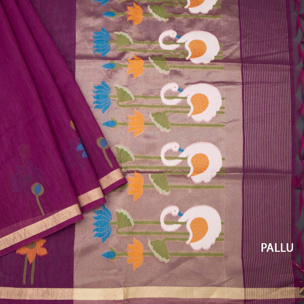 Raw Silk Magenta Purple Saree With Paint Work