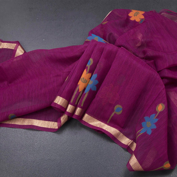 Raw Silk Magenta Purple Saree With Paint Work