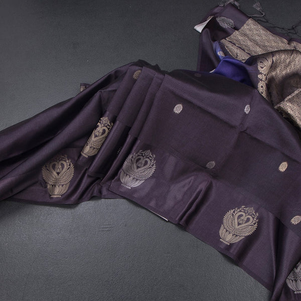Raw Silk Dark Purple Saree With Zari Buttas