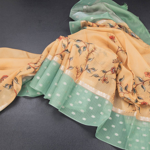 Kota Dark Sandal Floral Paint Work Saree