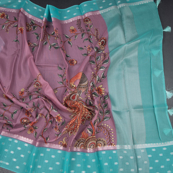 Kota Onion Pink Floral Paint Work Saree